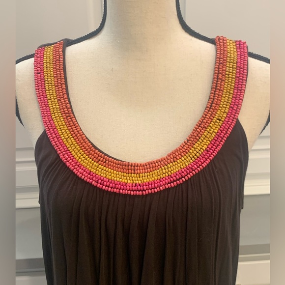 Madison Cinched Waist Halter Beaded Neck Midi Dress Brown Size Large - Picture 7 of 11